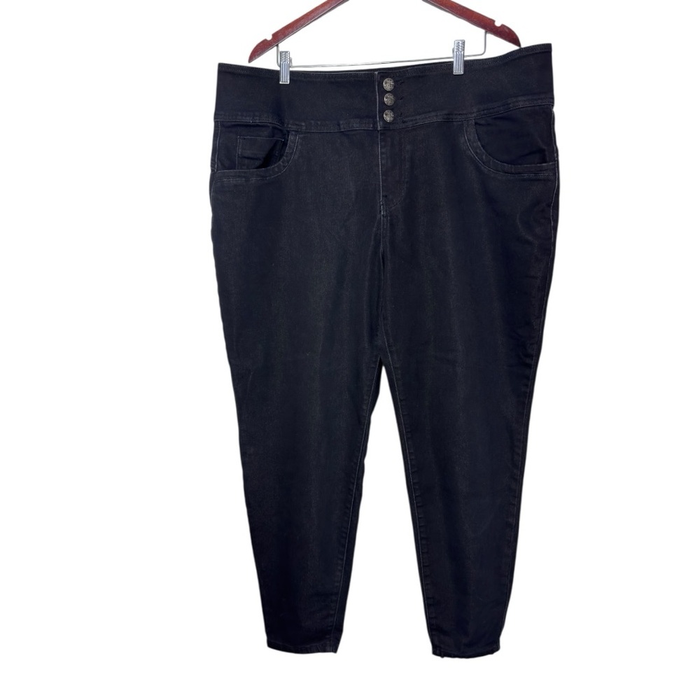 Hybrid & Company Butt Lift Jeans Black Sparkle Jeggings 3-Button High Waist NWOT